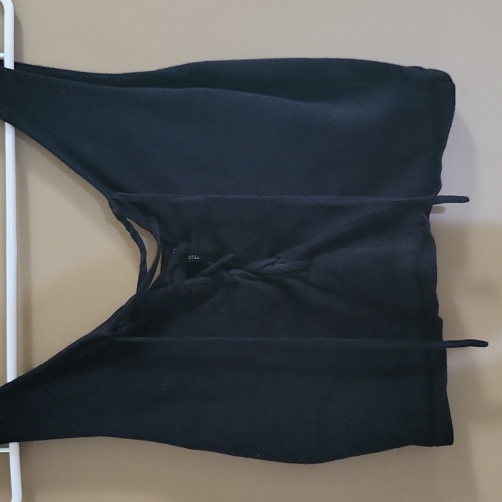 Forever 21 black crop top w/ corset tie front